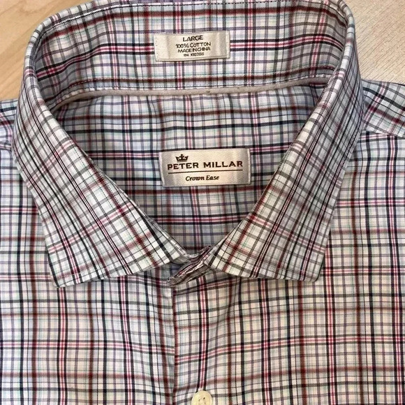 Peter Millar Crown Ease Men Long Sleeve Button Up Shirt Large Plaid Blue - Picture 1 of 8